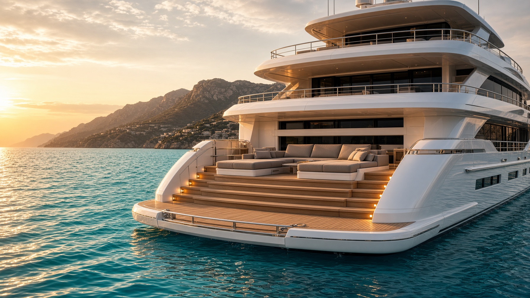A Mediterranean superyacht at golden hour